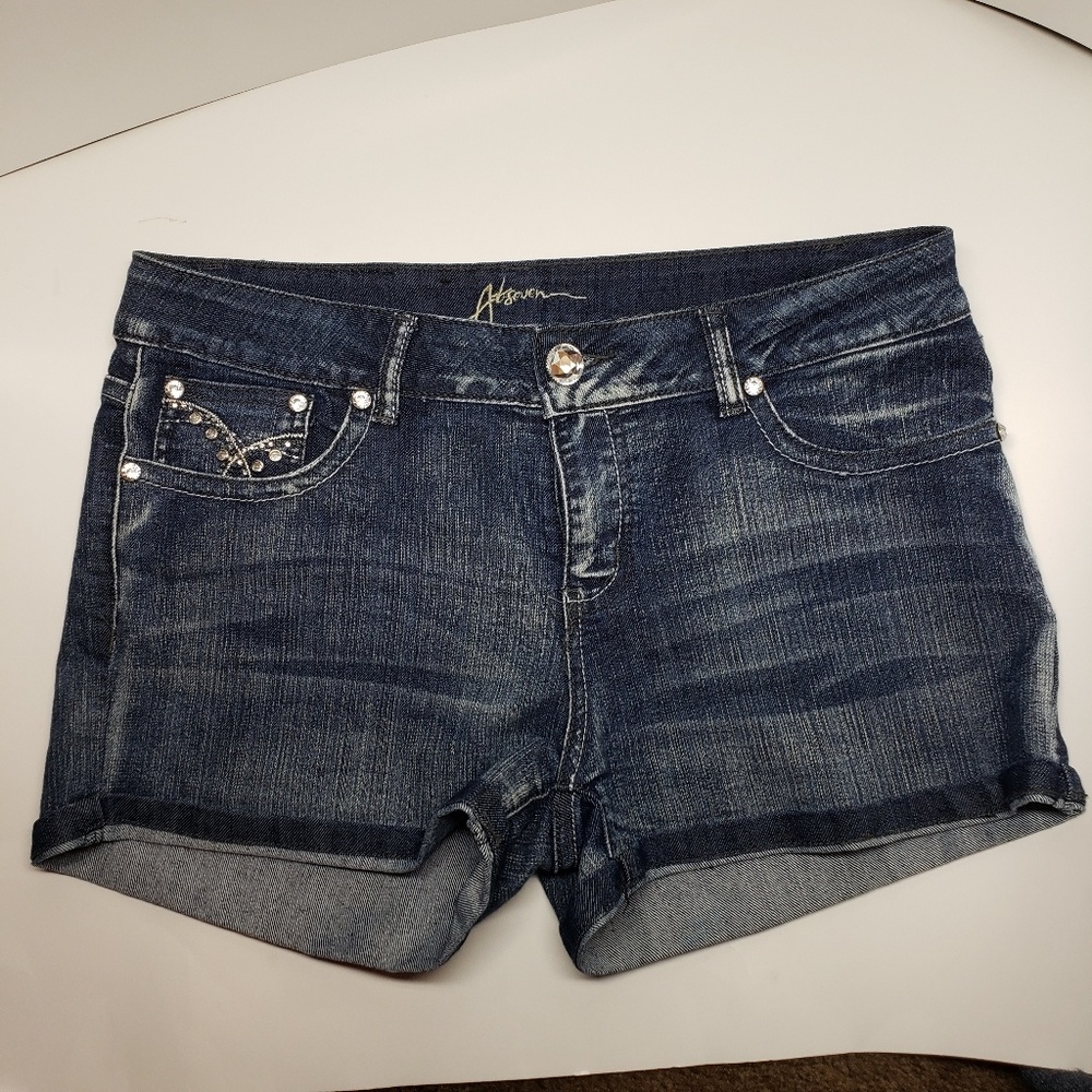 Atseven Womens Dark Wash Denim Shorts Size 13